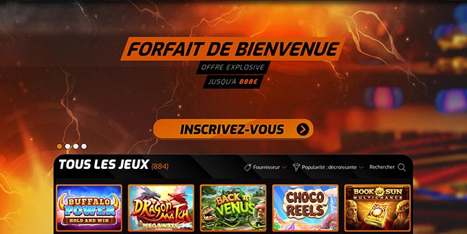 L'interface de Casino Intense