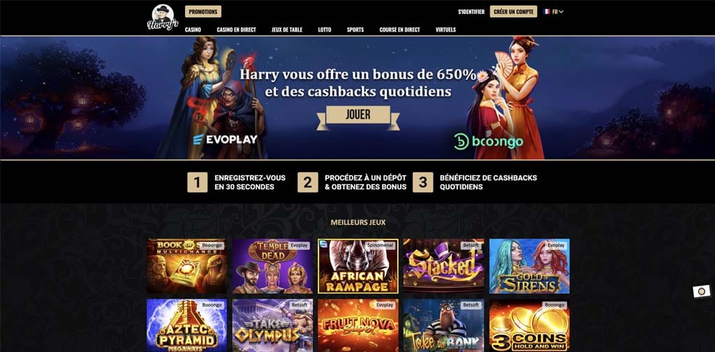 screenshot harrys casino interface