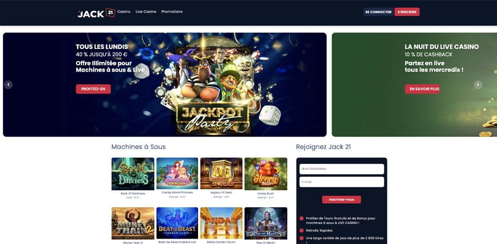 screenshot jack21 casino interface